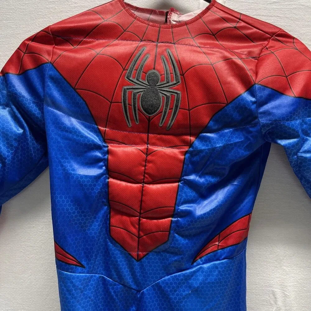 Marvel Spiderman Padded Jumpsuit Costume S 4-7 Muscles Mask Spider Man Costumes